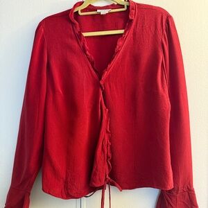 Vintage 100% Silk Red Wrap Top LOFT Women's 12